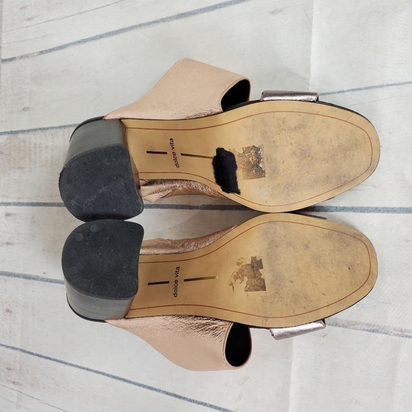 Dolce Vita Rocko Metallic Leather Mule Slides Rose  Gold Pewter Size 8.5 - Picture 15 of 16